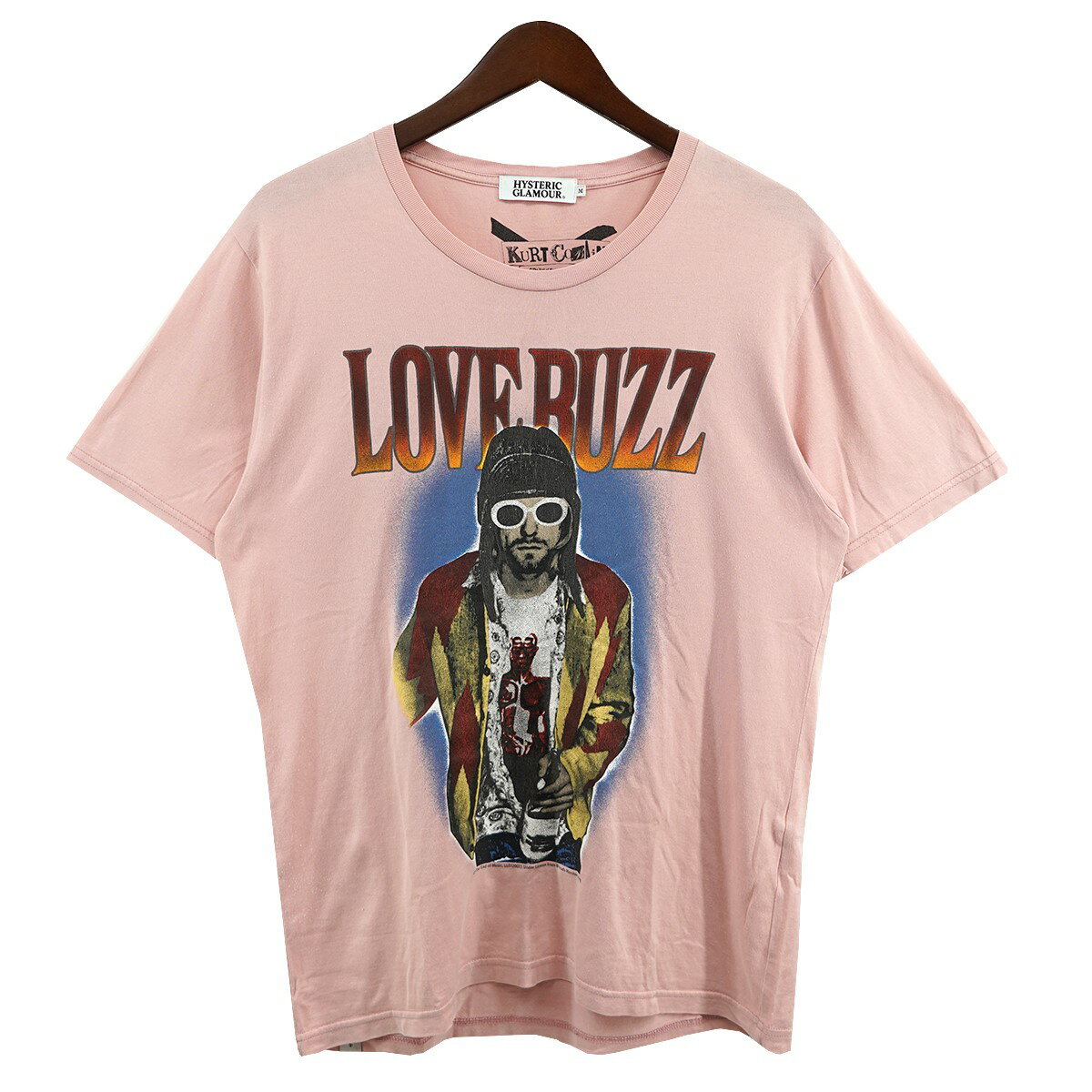 【中古】HYSTERIC GLAMOUR NIRVANA LOVE BUZZ ／ KURT COBAIN ニルヴァーナ カート Tシャツ ピンク サイズ：M 【110524】（ヒステリックグラマー）