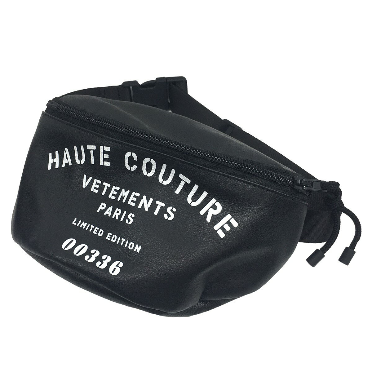 【中古】VETEMENTS　HAUTE COUTURE ロゴ オートクチュール レザー ボディバッグ ショルダー バッグ ブラック 【110524】（ヴェトモン）