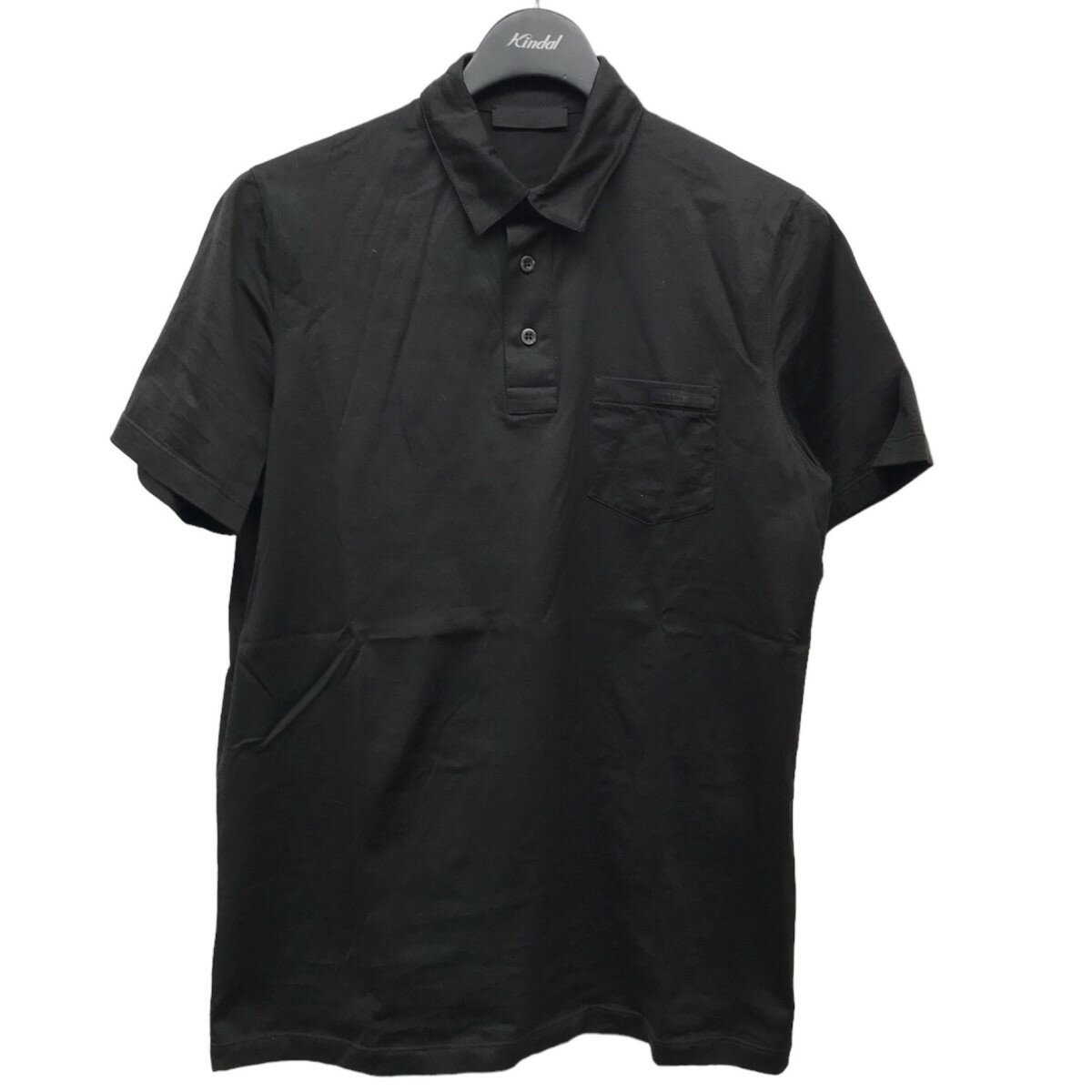 【中古】PRADA　ロゴ半袖ポロシャツ ブラック サイズ：S 【010624】（プラダ）