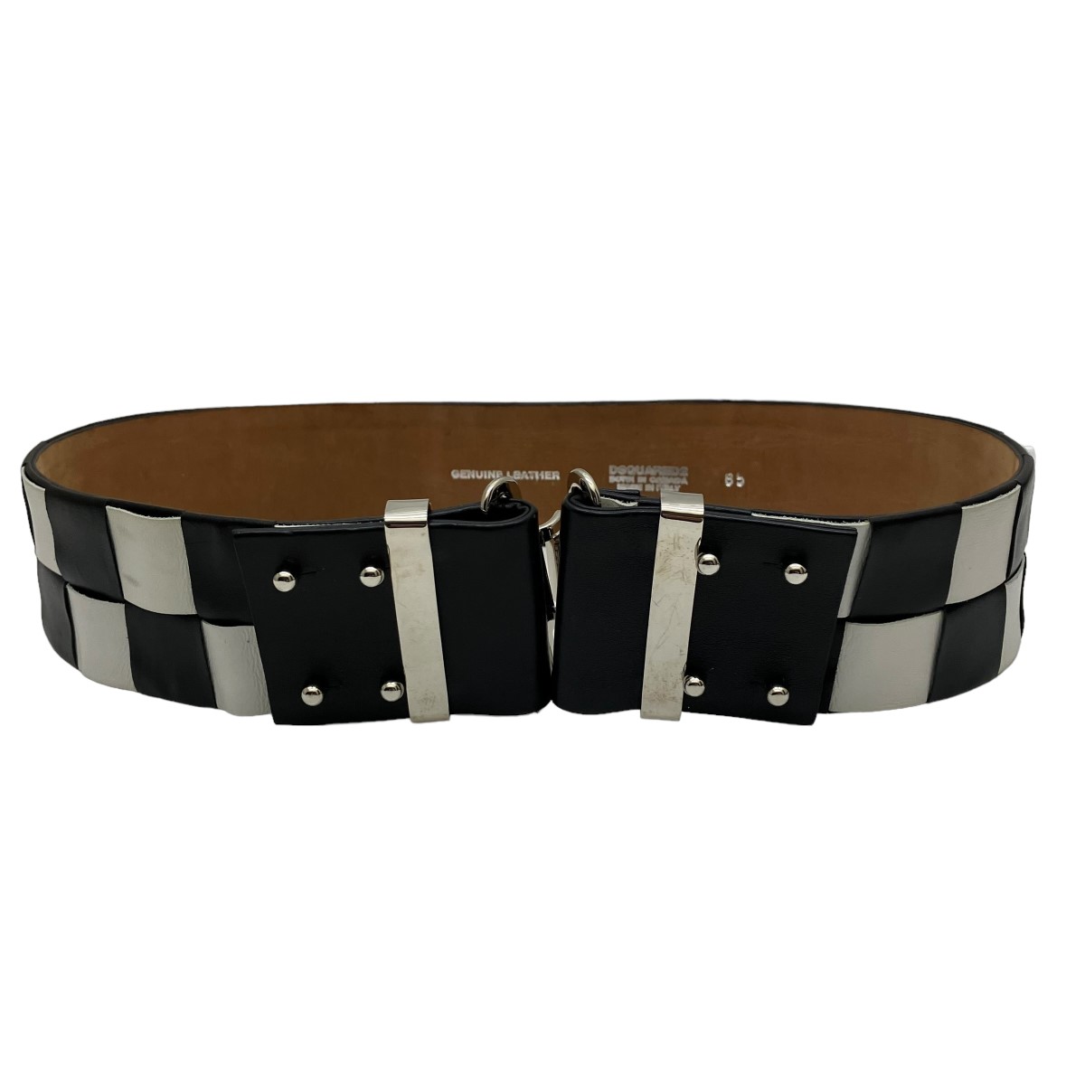 【中古】DSQUARED2 チェッカーベルト ホワイト×ブラック サイズ:85 【090624】(ディースクエアード)