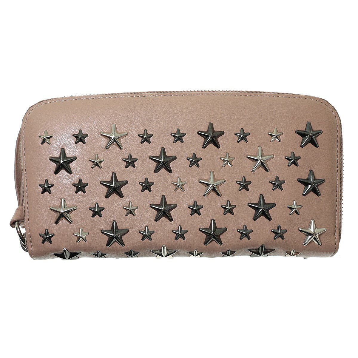 【中古】JIMMY CHOOFILIPA スタースタッズラウンドジップ長財布 J000108495001 ピンクベージュ【価格見直し】