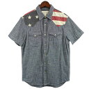 【中古】DENIM & SUPPLY RALPH LAUREN星条旗 半袖 ウエスタンシャツ ブルー サイズ:S【価格見直し】