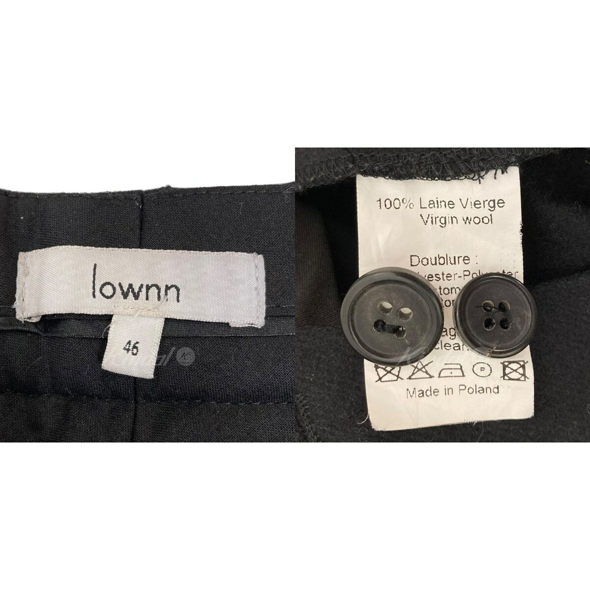 【中古】lownnウールタックパンツ ブラック サイズ：46【価格見直し】