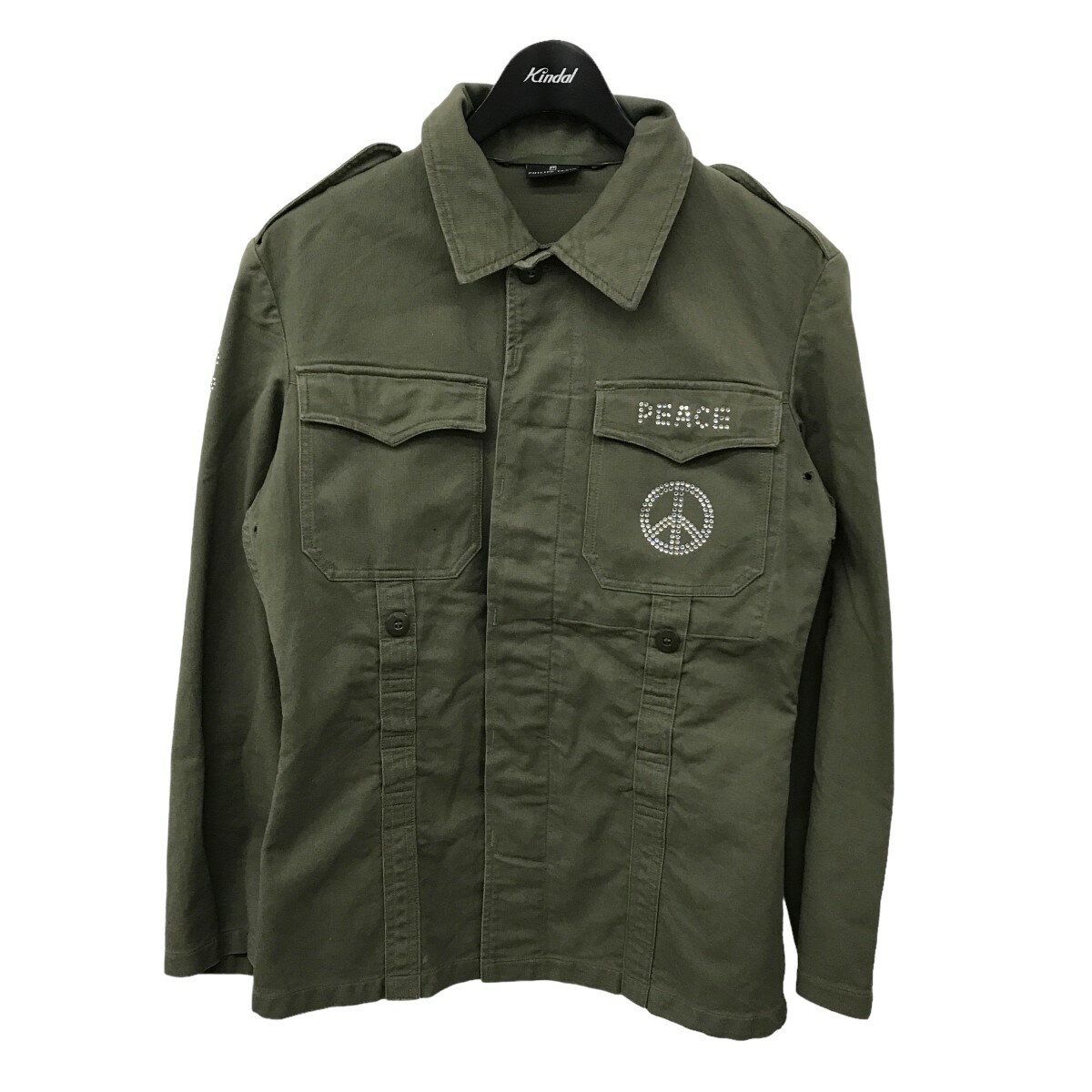 【中古】PHILIPP PLEINスカル ラインストーン ミリタリージャケット オリーブ サイズ:1【価格見直し】
