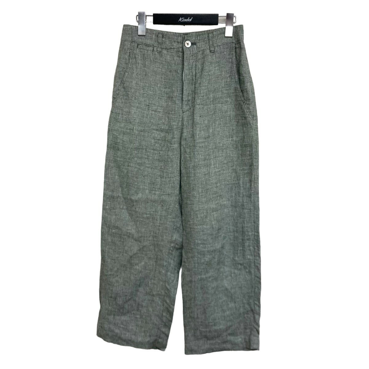 【中古】GALERIE VIE 21SS リネンチェック ストレートパンツ 23 04 12 04434 グレー サイズ:32 【140924】(ギャルリーヴィー)