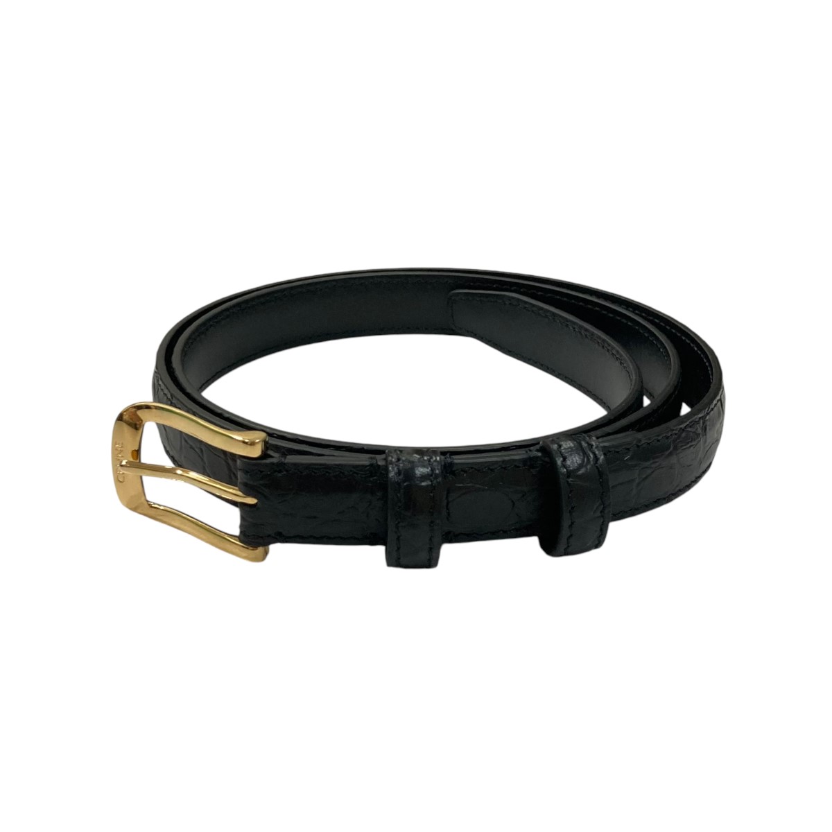 【中古】CELINE クロコダイル型押しレザーベルト BC-01 18MM ブラック サイズ:80 【021024】(セリーヌ)