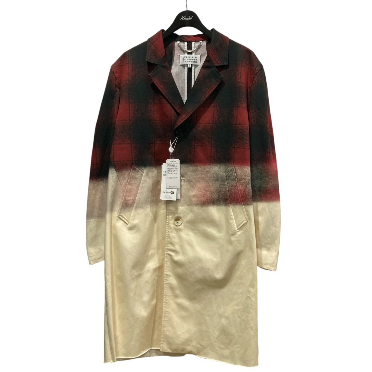 【中古】Maison Margiela 1 10×PENDLETON24SS コントラストコート S51AA0341 レッド×アイボリー サイズ:36【価格見直し】