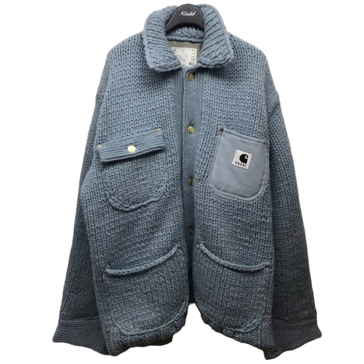 【中古】SACAI×CARHARTT　23AW「Knit Jacket Michigan」ニットジャケット 23-03111M ライトブルー サイズ：4 【081024】（サカイ×カーハート）のサムネイル