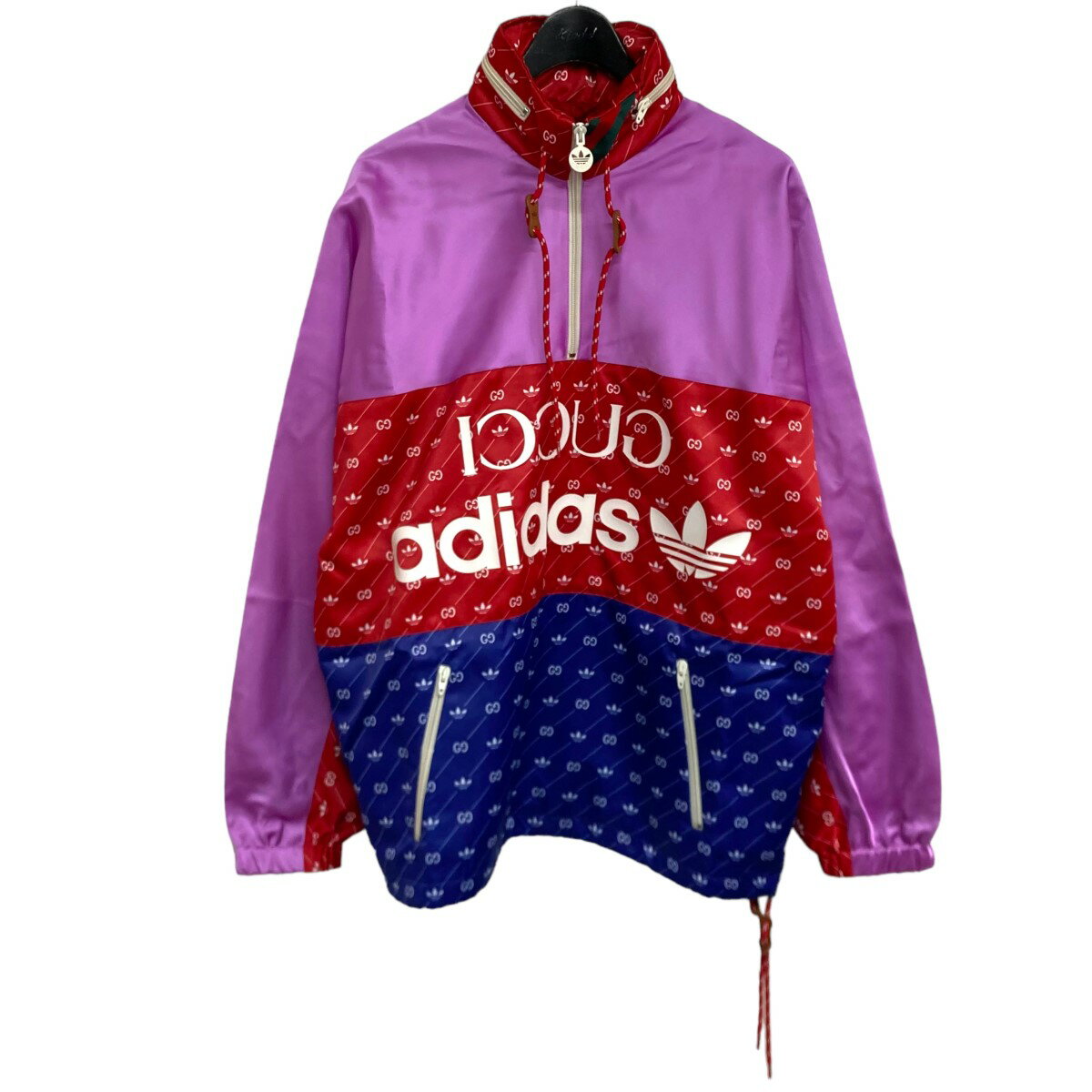 【中古】GUCCI × adidasトリカラーロゴフーデッドジャケット 691429 バイオレット サイズ:46【価格見直し】