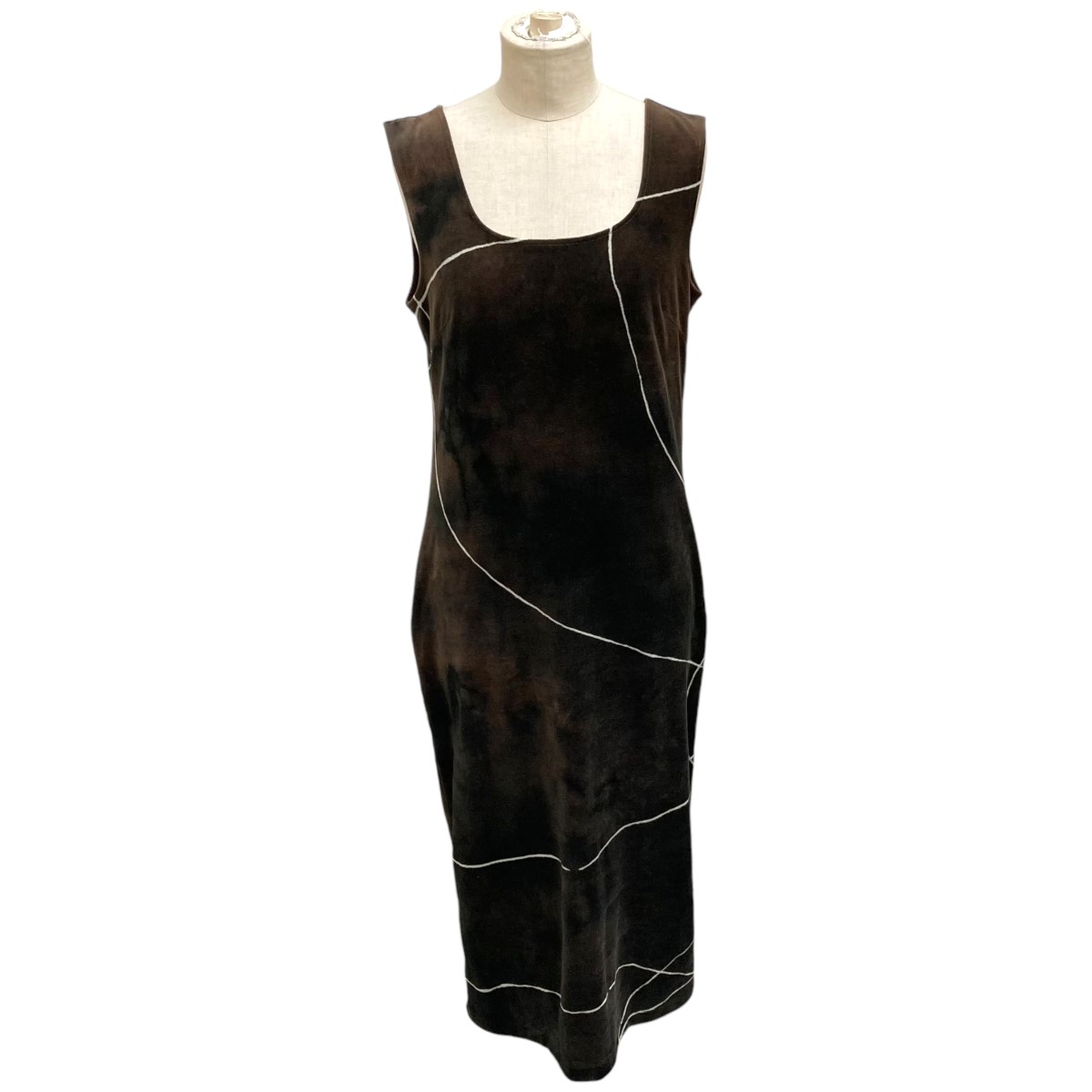 【中古】mame kurogouchi 24FW ”Kintsugi”Velour Jersey Square Neck Sleeveless Dress ノースリーブワンピース MM24FW-JS071 ブラック×ブラウン サイズ:1 【021124】(マメクロゴウチ)