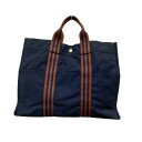 【中古】HERMESフルートゥMM トートバッグ ネイビー×ブラウン【価格見直し】(4)