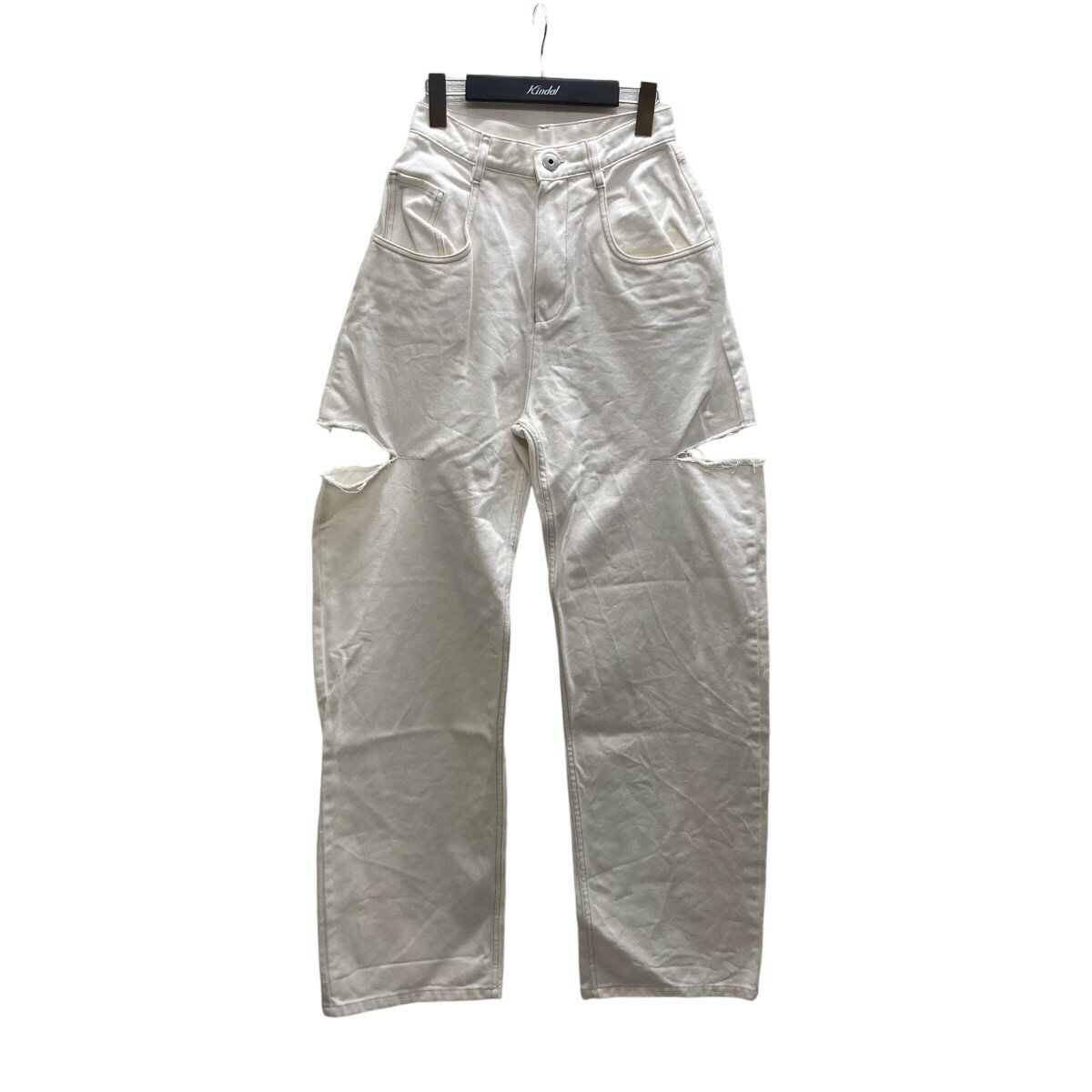 【中古】Maison Margiela スラッシュディテール カットオフ デニムパンツ S51LA0106 S47399 ホワイト サイズ:S 【101224】(メゾンマルジェラ)