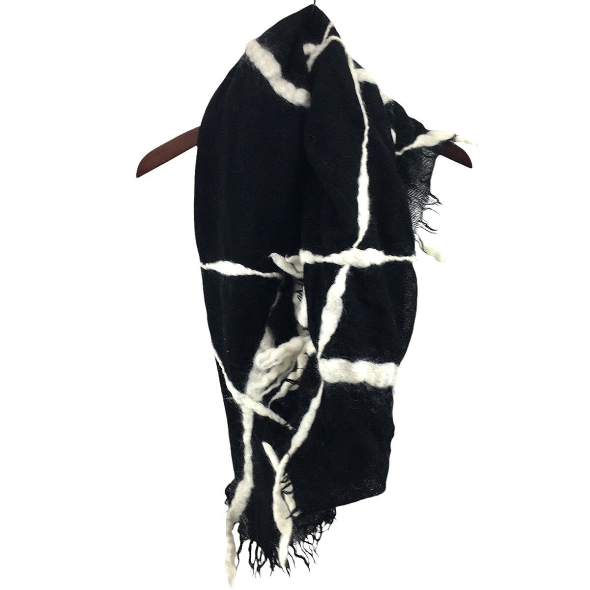 【中古】LIMI feuPUNCHING FRINGE SCARF パンチング フリンジ スカーフ マフラー ブラック【価格見直し】