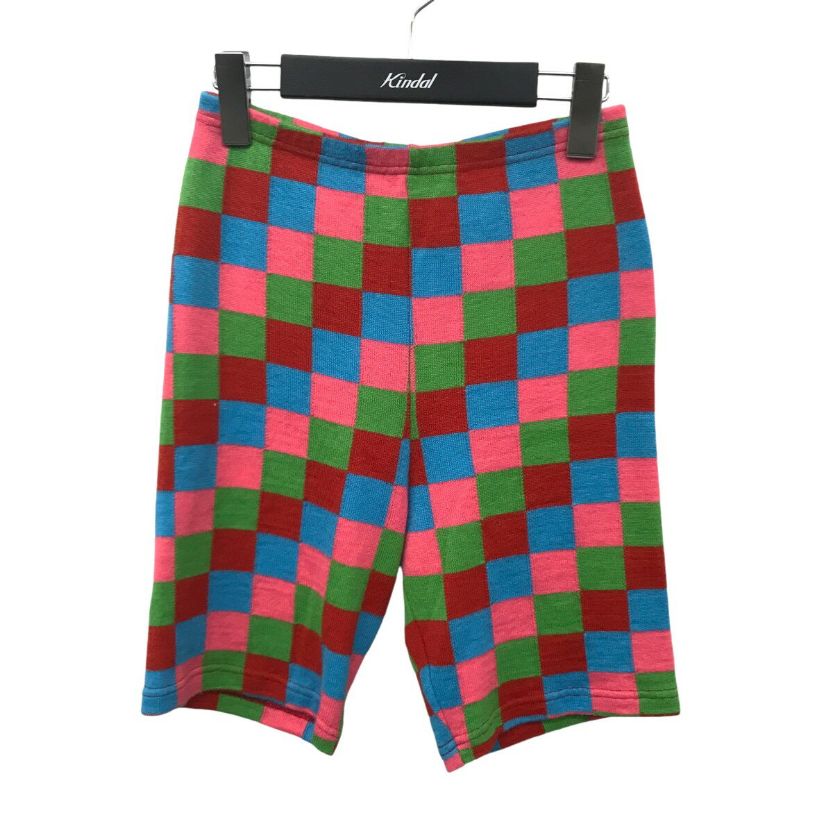 【中古】COMME des GARCONSSAMPLE品 チェッカーニットショートパンツ ブルー×マルチカラー サイズ:表記なし【価格見直し】