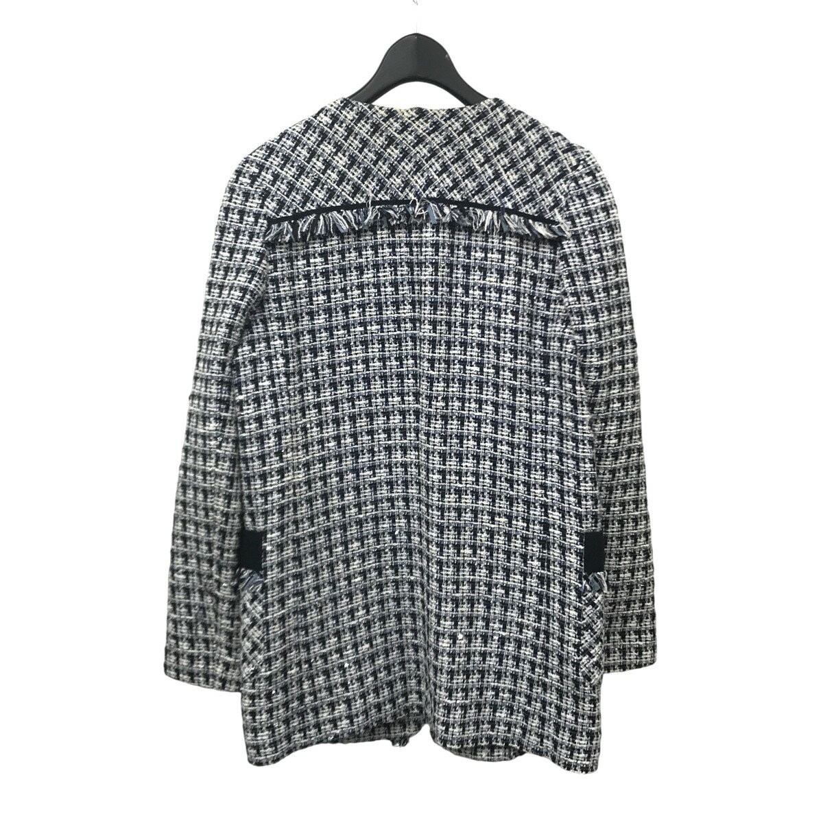 【中古】LANVIN en Bleu　ツイードノーカラージャケット 3526104 ブルー×ホワイト サイズ：36 【281224】（ランバンオンブルー）