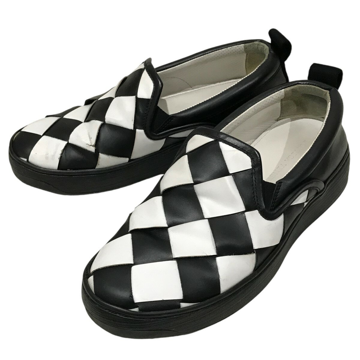 【中古】BOTTEGA VENETAマキシイントレチャートチェッカースリッポン ブラック サイズ：36【価格見直し】