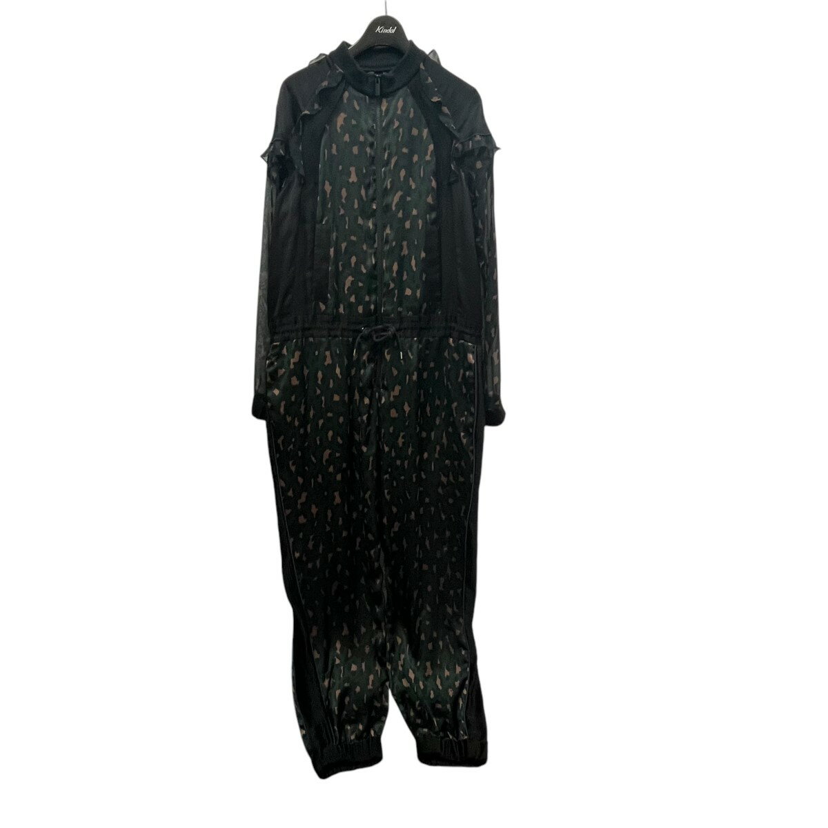 【中古】sacaiレオパード柄シースルージャンプスーツ 19-04548 ブラック×グリーン サイズ:3【価格見直し】