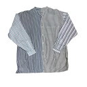 【中古】DAYS×FILL THE BILL クレイジーパターン ストライプ バンドカラーシャツ 107-204081 ブルー×ブラウン サイズ:1 【0601...