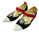【中古】PRADA Tストラップボールモチーフフラットシューズ 1F682G ブラック×ゴールド×レッド サイズ:35 【090125】(プラダ)(4)
