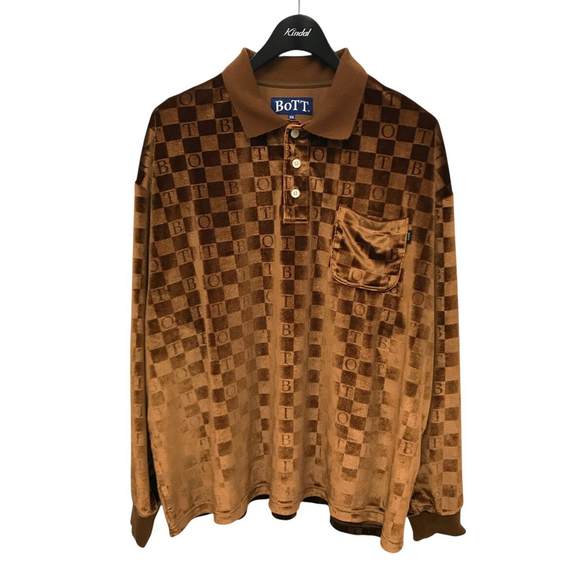 【中古】BoTT Checkerboard Velour Polo ベロアポロシャツ ブラウン サイズ:XXL 【310125】(ボット)