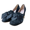 【中古】MIU MIUスエードリボンパンプス ブラック×シルバー サイズ:37 1/2【価格見直し】