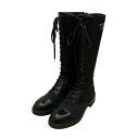 【中古】PRADA トライアングルプレートロングブーツ ブラック サイズ:39 1/2 【020225】(プラダ)