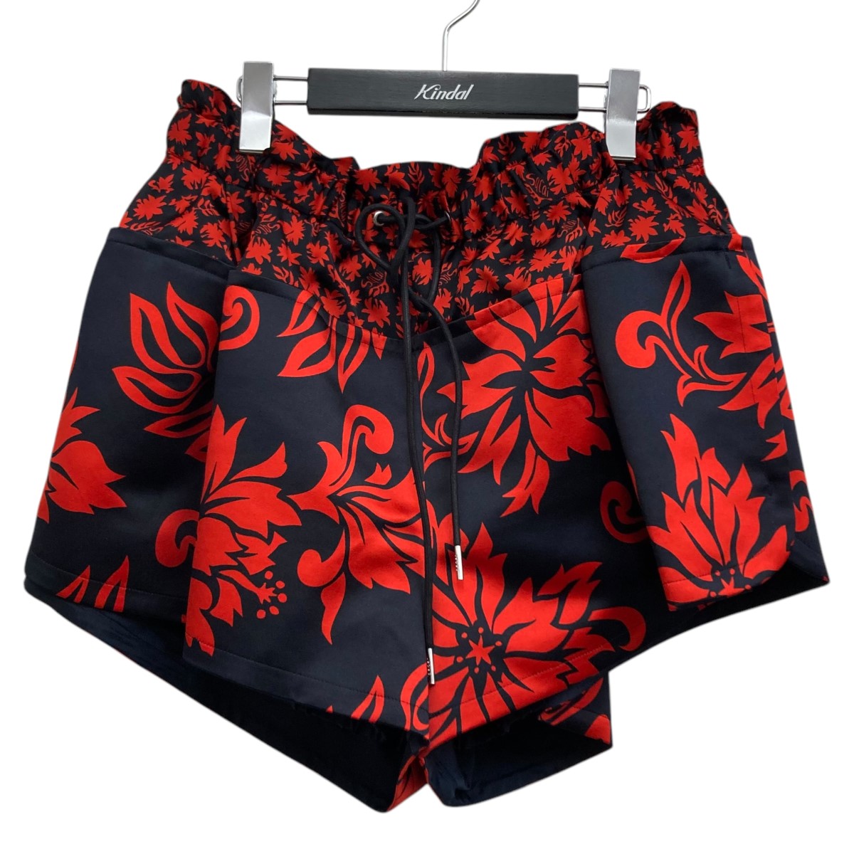 【中古】sacai フラワープリントショートパンツ レッド×ネイビー サイズ:3 【150225】(サカイ)