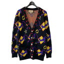 【中古】GUCCIMULTICOLOUR COTTON-WOOL BLEND CARDIGAN 総柄 カーディガン 750878 ブラック、イエロー、レッド サ...