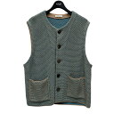 【中古】MATSUFUJIRAVEN PATTERN KNIT VEST ニットベスト ブルー×ベージュ サイズ:4【価格見直し】