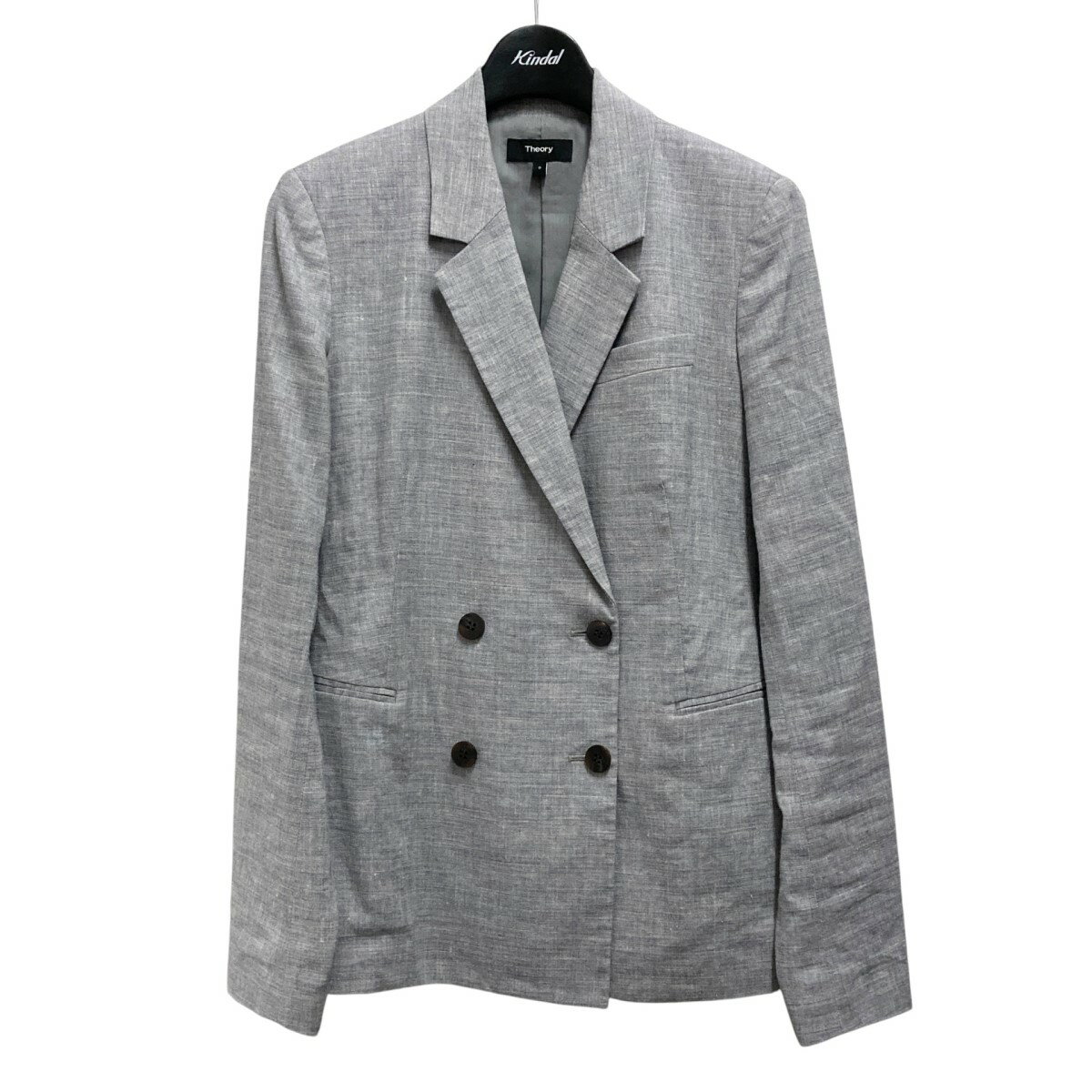 【中古】theoryECO SHARKSKIN DBL BREASTED BLAZER ダブルジャケット 01 9204103 835 700 グレー サイズ:0【価格見直し】
