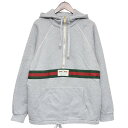 【中古】GUCCI ロゴ ラベル ストライプ コットンジャージー スウェットシャツ ハーフジッププルオーバーパーカー 645320 XJF63 グレー サイズ:...