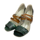 【中古】UNDERCOVER10SS ヒールパンプス E6F09/URCR K200 ブラウン×グリーン サイズ:S【価格見直し】