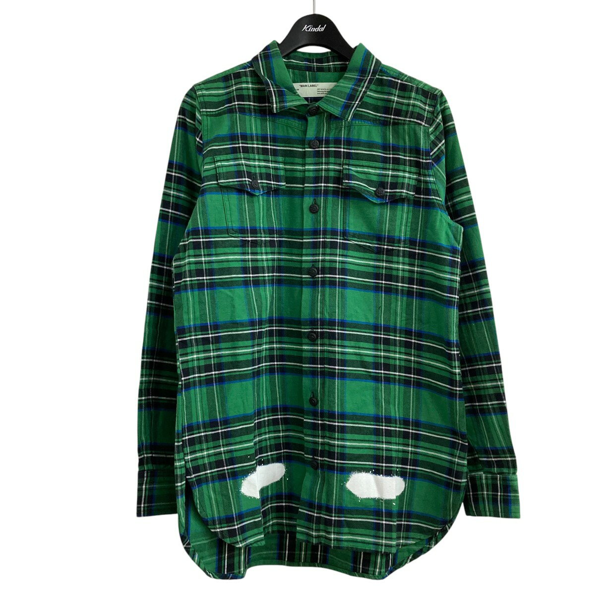 【中古】OFFWHITE バックバイアスチェックシャツ グリーン サイズ:XS 【070325】(オフホワイト)