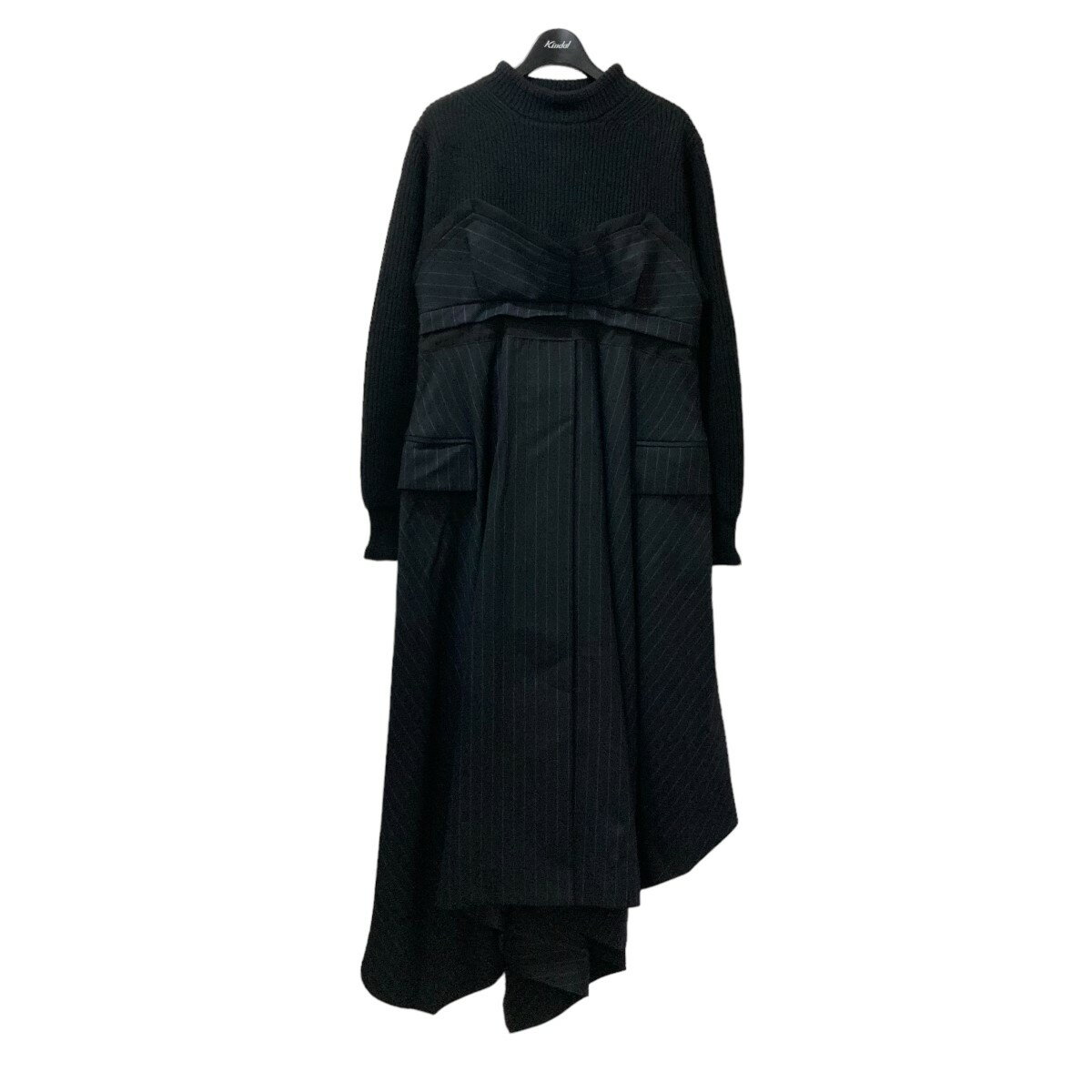 【中古】sacaiWool Knit × Chalk Stripe Dress ニットドッキングストライプワンピース 22-06327 ネイビ..