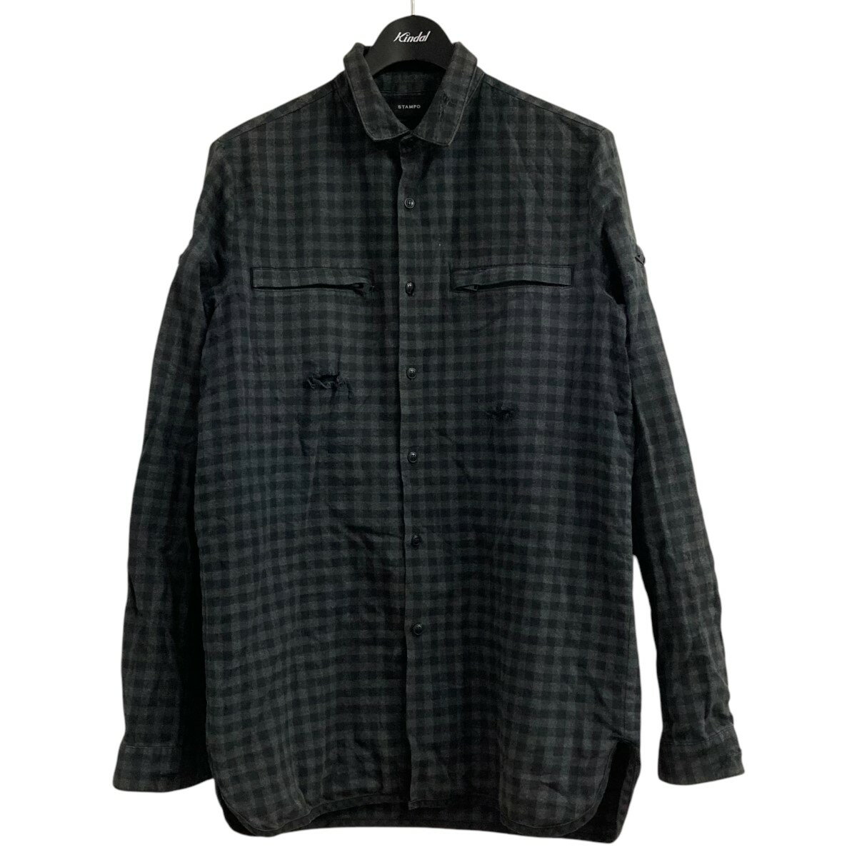 【中古】STAMPDダメージ加工チェックシャツ ブラック サイズ：S【価格見直し】