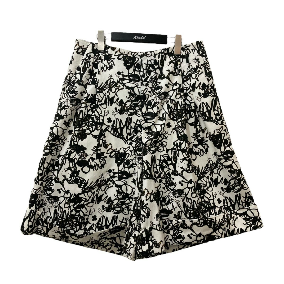 【中古】JIL SANDER20original artwork by Amy Kao ワイドハーフパンツ MM510831 ホワイト×ブラック サイズ:52【価格見直し】