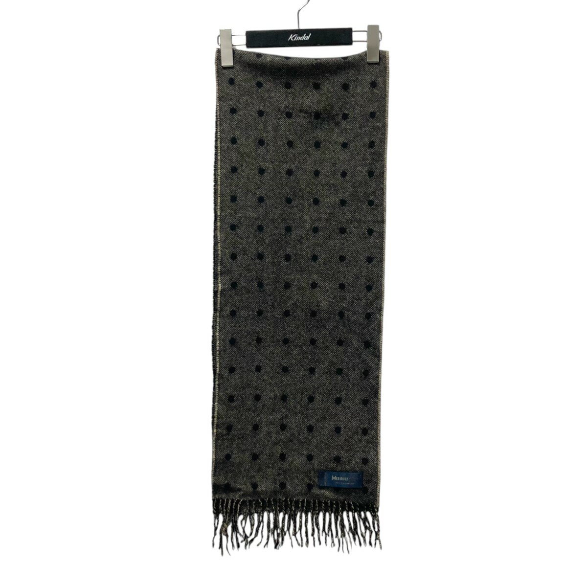 【中古】JOHNSTONS OF ELGIN ドット柄カシミヤマフラー ブラック 【220325】(ジョンストンズオブエルガン)