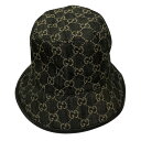 【中古】GUCCIGG柄デニムバケットハット 576371 ブラック×ベージュ サイズ:M【価格見直し】