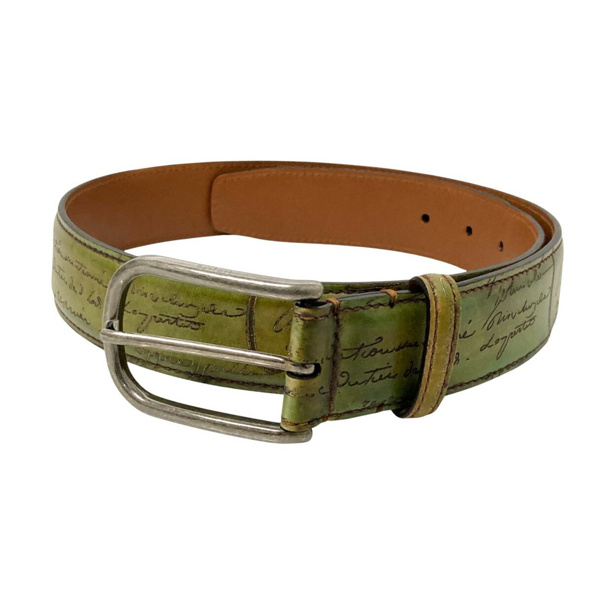 【中古】Berluti カリグラフィ レザーベルト L0115 グリーン サイズ:80・32 【230325】(ベルルッティ)