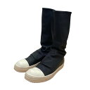【中古】RICK OWENS ラモーンズレザーソックススニーカー W161705 ブラック サイズ:40 【230325】(リックオウエンス)