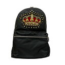 【中古】DOLCE & GABBANA クラウン刺繍 リュック ブラック 【240325】(ドルチェアンドガッバーナ)