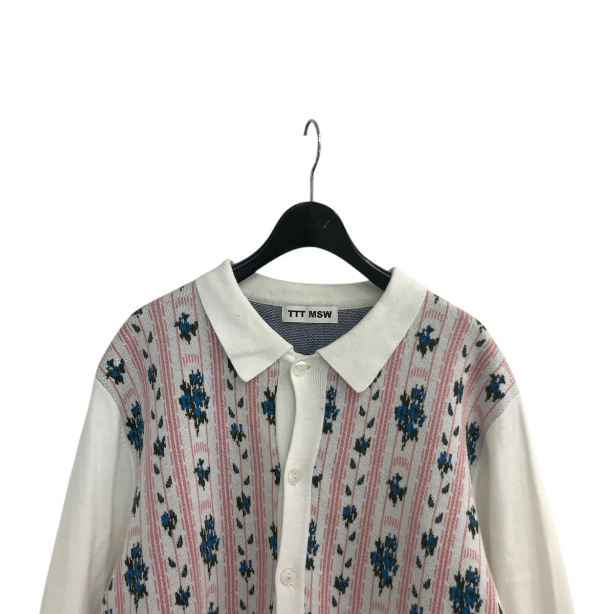 【中古】TTT MSW「Flower Jacquard Knit Cardigan」 フラワージャガードニットカーディガン TTT 2022SS KT02 ホワイト×ライトピンク サイズ：L【価格見直し】