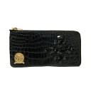 【中古】A.D.M.J. クロコダイルスワロフスキー装飾財布 ブラック 【270325】(エーディーエムジェイ)