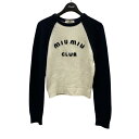 【中古】MIU MIU ロゴカシミヤラグランニット MML693 ホワイト×ネイビー サイズ:36 【290325】(ミュウミュウ)