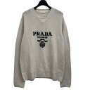【中古】PRADA ロゴカシミヤニット ホワイト サイズ:46 【300325】(プラダ)