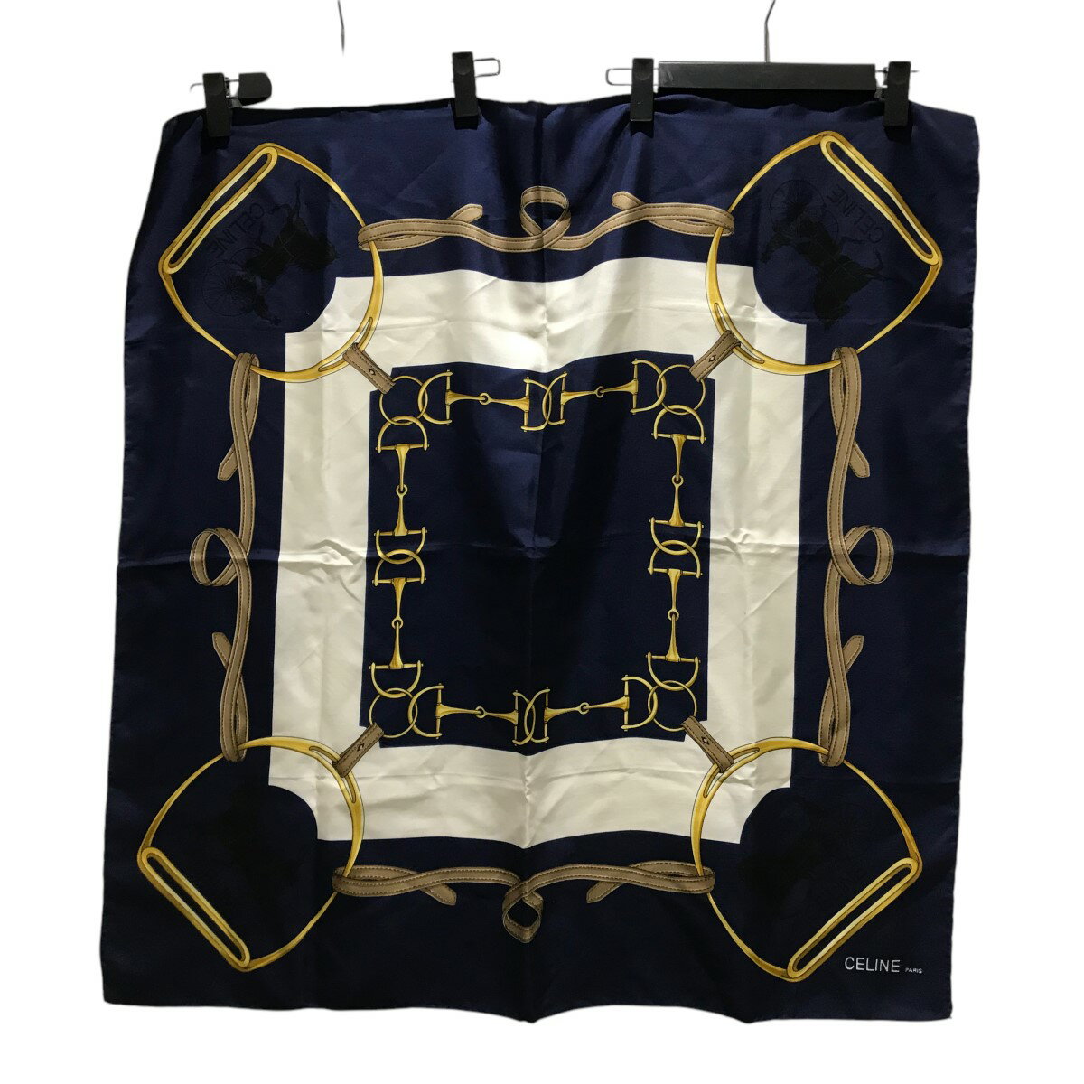 【中古】CELINE シルク大判スカーフ ブルー 【100425】(セリーヌ)