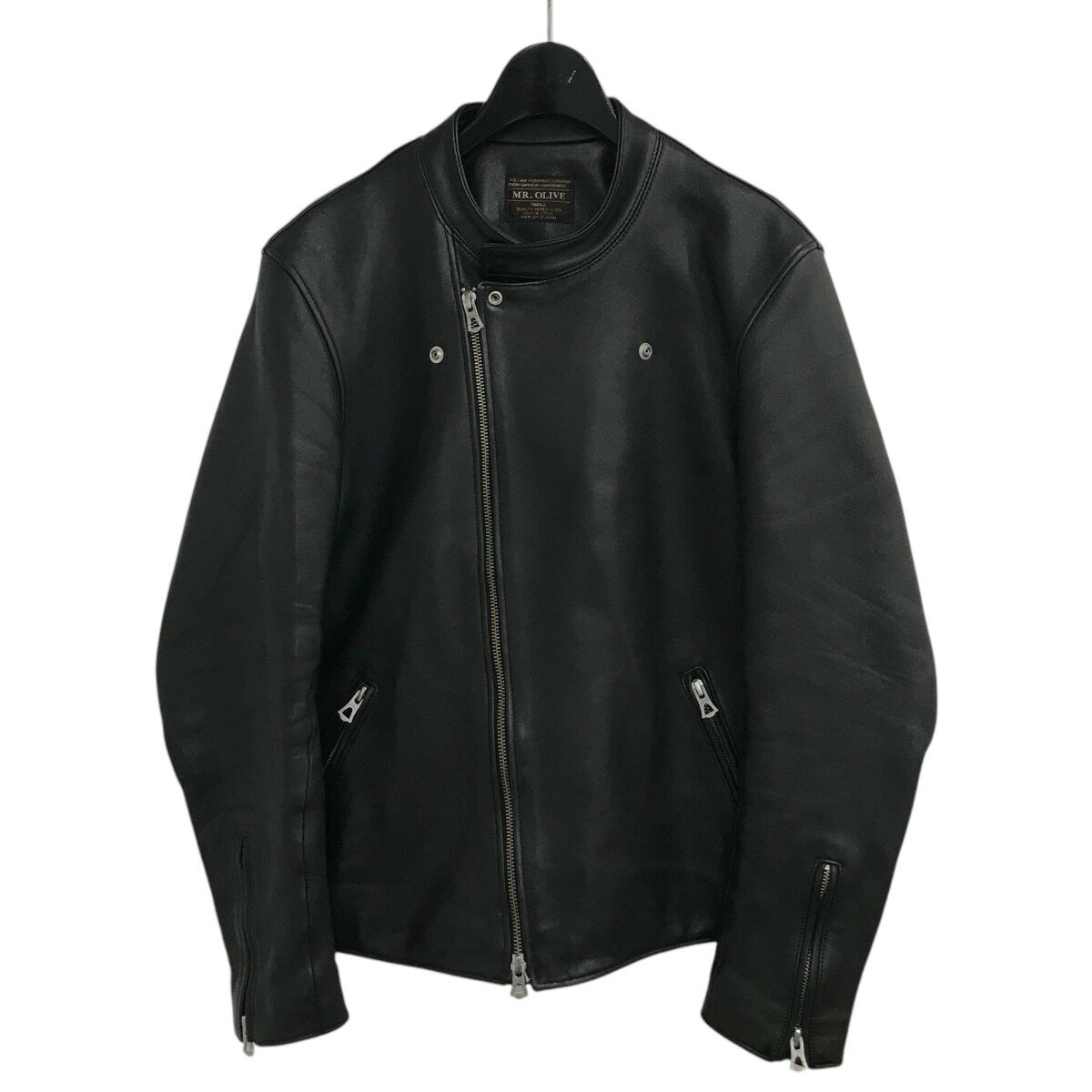 【中古】MR.OLIVE「HAIR SHEEP SOFT VEGE LEATHER SEMI DOUBLE MOTOR RIDERS」 レザーセミダブルライダースジャケット M 20333 ブラック サイズ:S【価格見直し】
