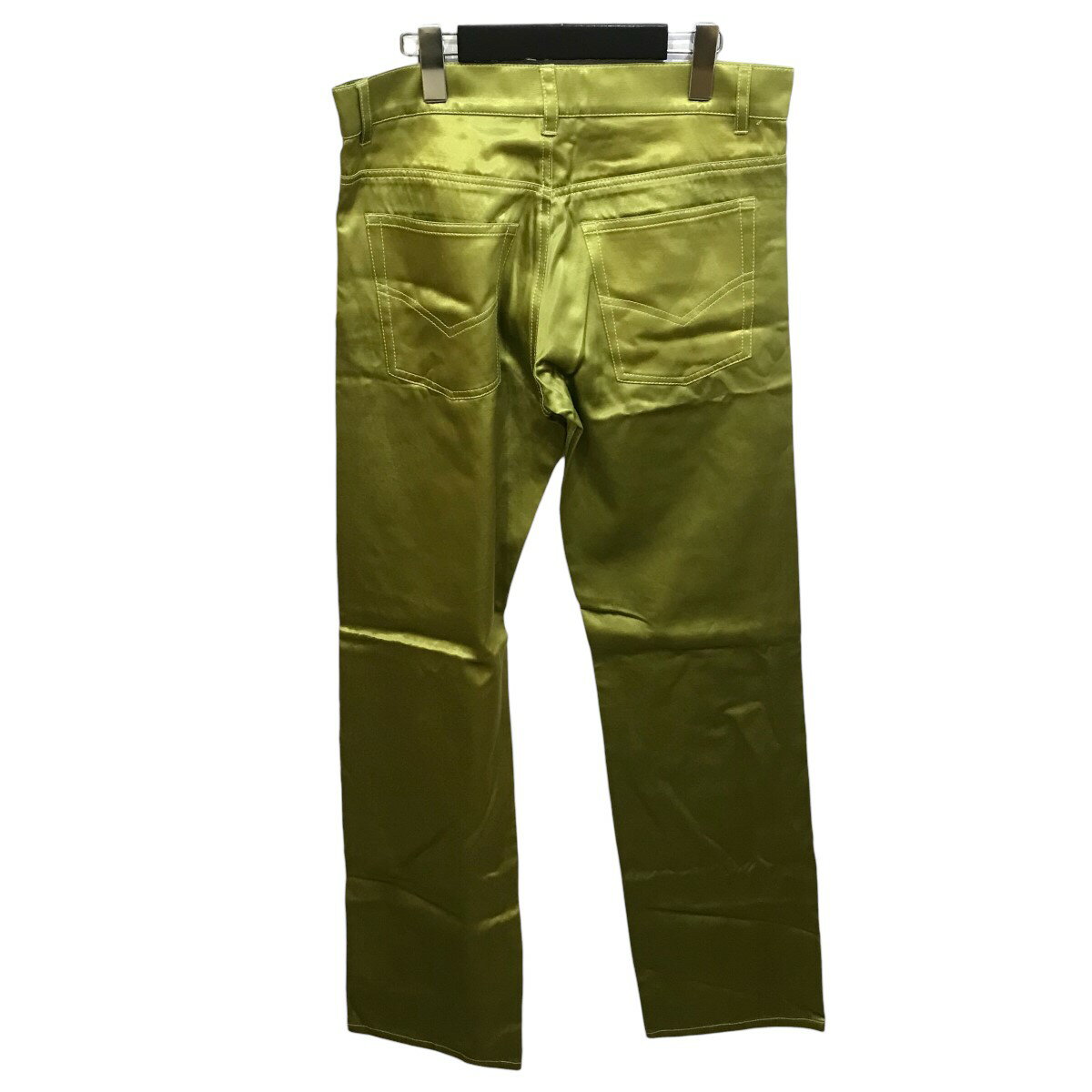 【中古】BLUEMARBLE「BOOTCUT SATIN PANTS」 フレアパンツ 黄緑 サイズ：31【価格見直し】