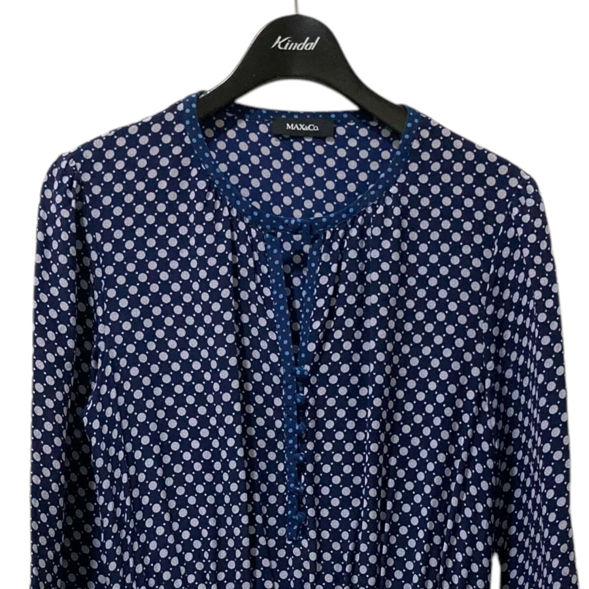 【中古】MAX＆Co．　ドット シルクフレアワンピース ネイビー サイズ：F38 【130425】（マックスアンドコー）