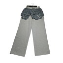 【中古】SETUP‐EXE Check Layered Sweat Pants レイヤードスウェットパンツ グレー サイズ:OS 【150425】(セットアップ...